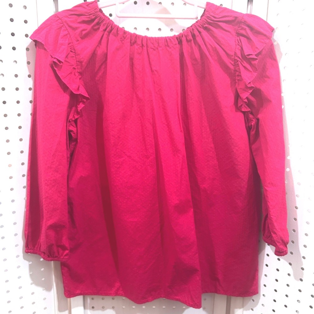 LOFT Hot Pink Ruffle Sleeve Tie Neck Blouse Top XS‎